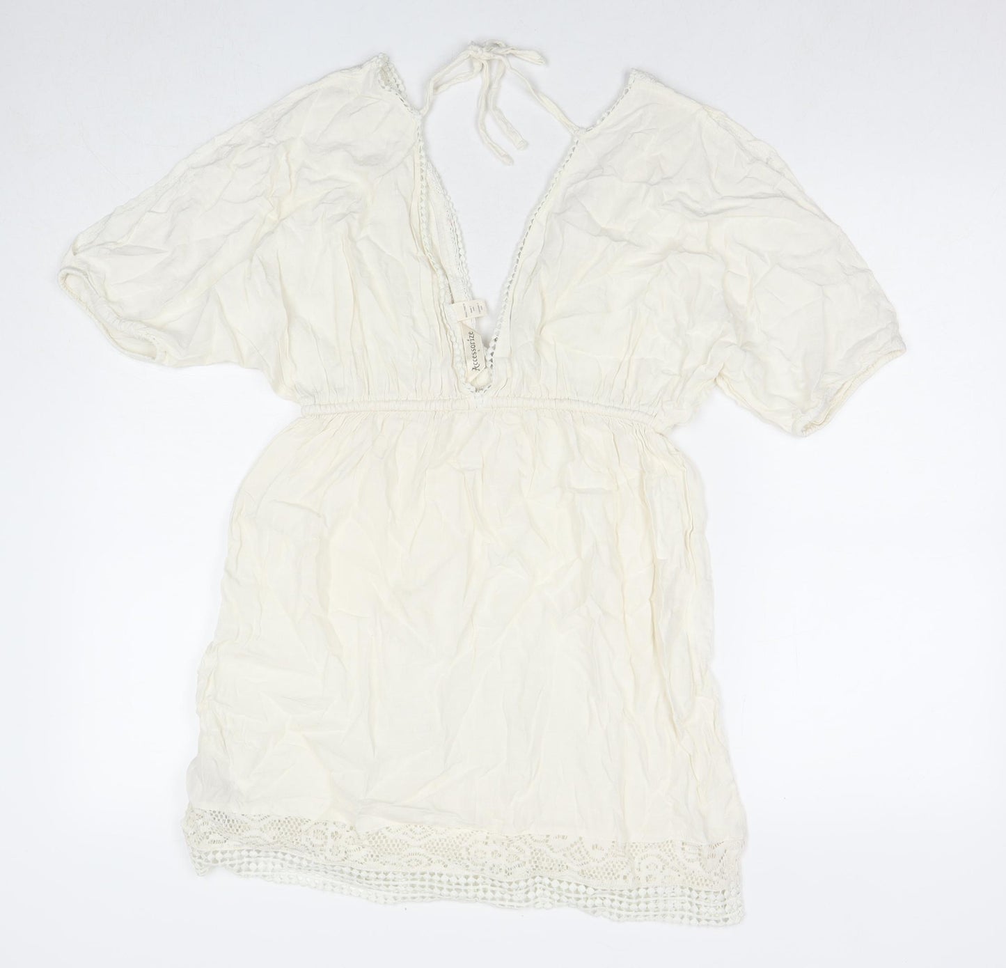 Accessorize Womens White Viscose Fit & Flare Size S V-Neck Pullover