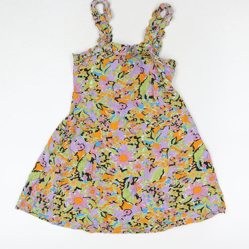 NEXT Girls Multicoloured Floral Viscose Tank Dress Size 6 Years Square Neck Pullover