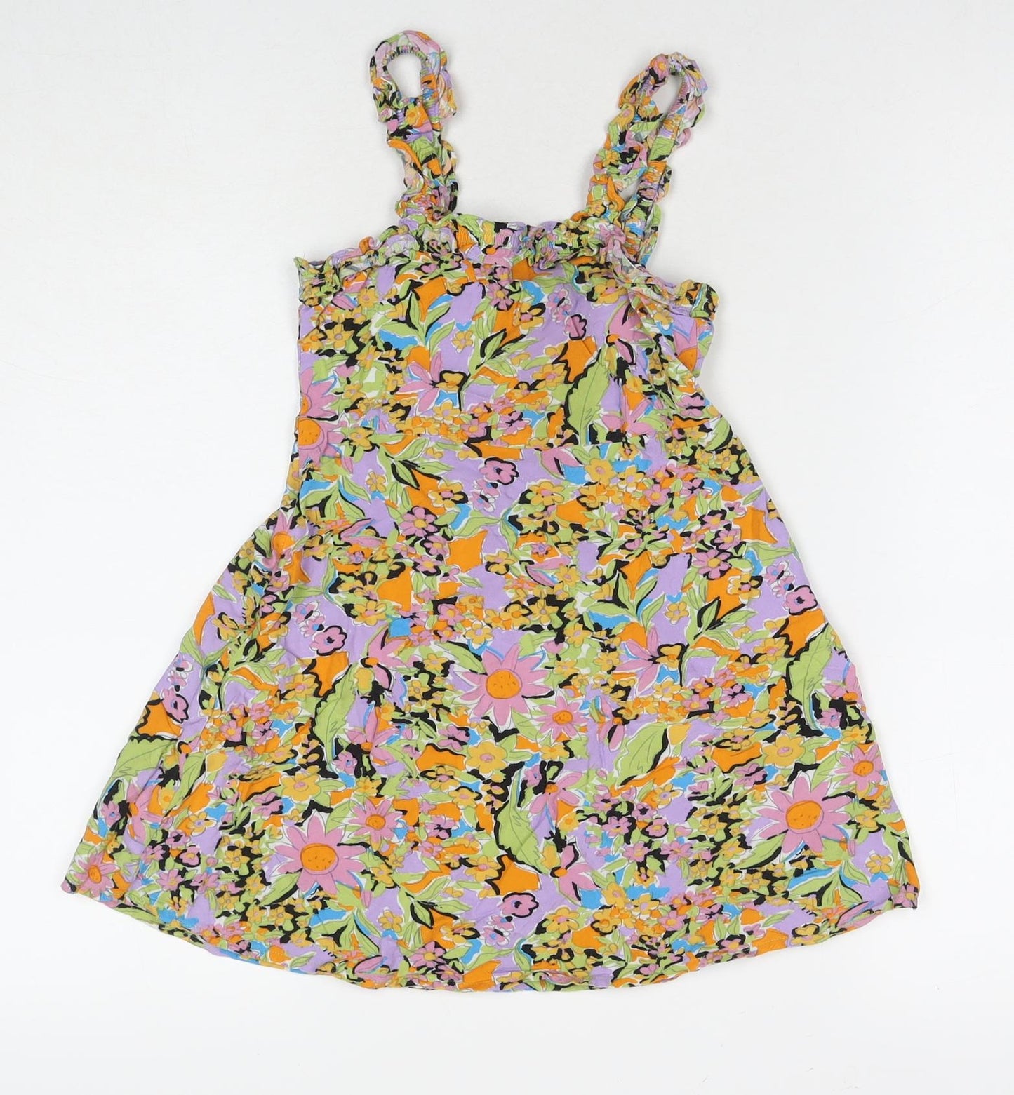 NEXT Girls Multicoloured Floral Viscose Tank Dress Size 6 Years Square Neck Pullover