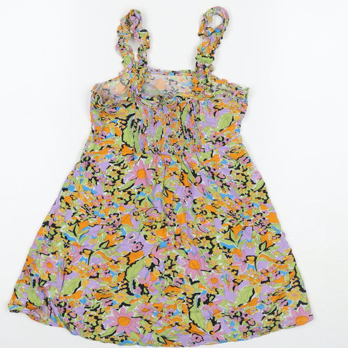 NEXT Girls Multicoloured Floral Viscose Tank Dress Size 6 Years Square Neck Pullover