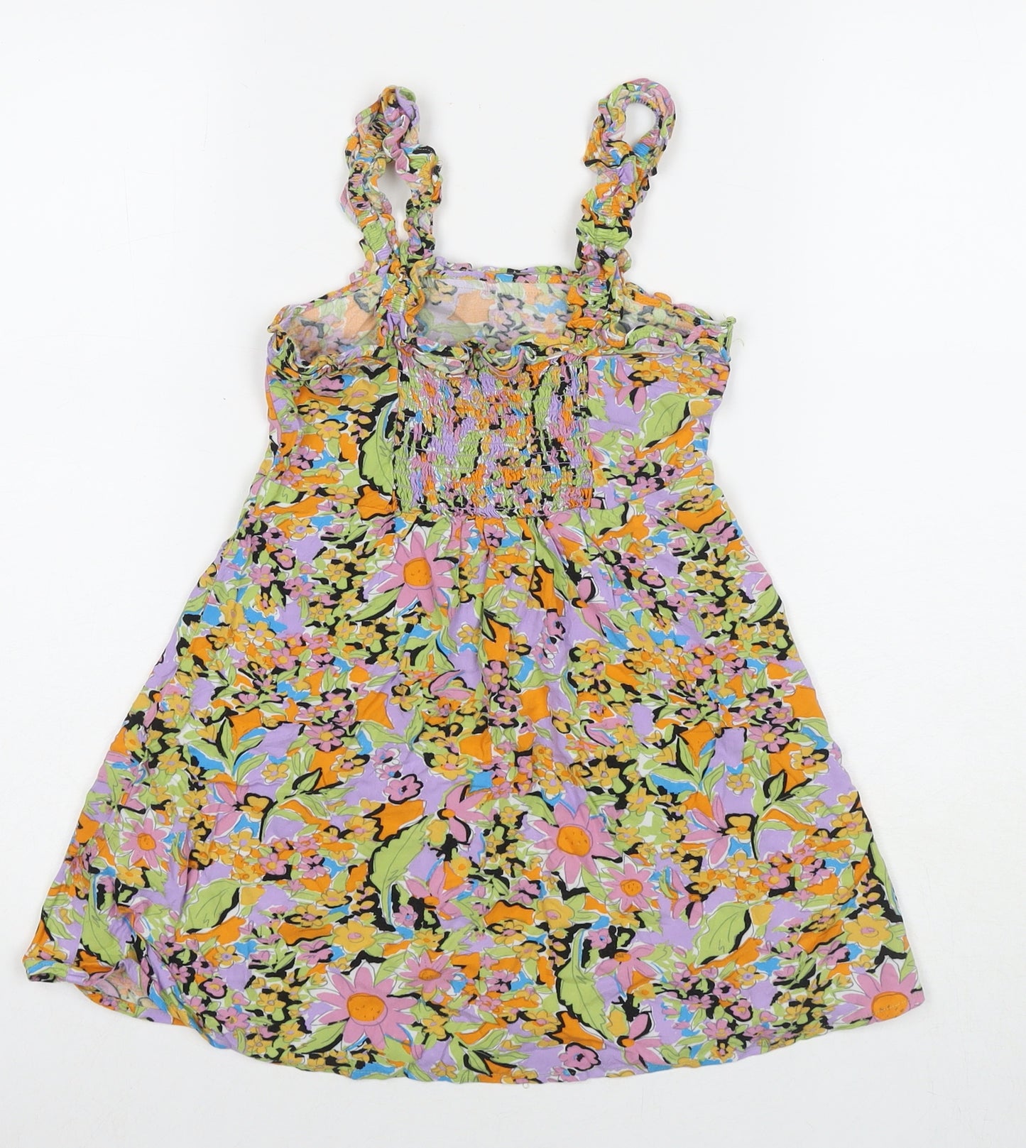 NEXT Girls Multicoloured Floral Viscose Tank Dress Size 6 Years Square Neck Pullover