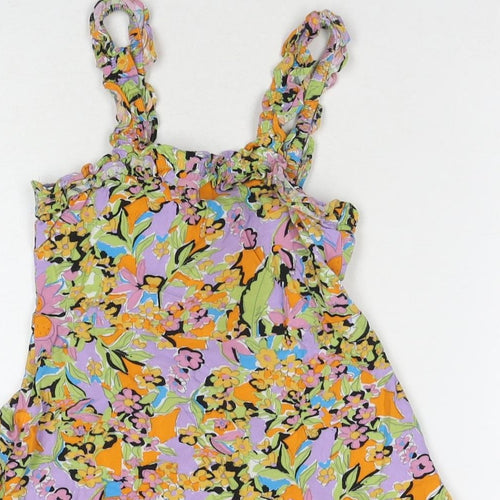 NEXT Girls Multicoloured Floral Viscose Tank Dress Size 6 Years Square Neck Pullover