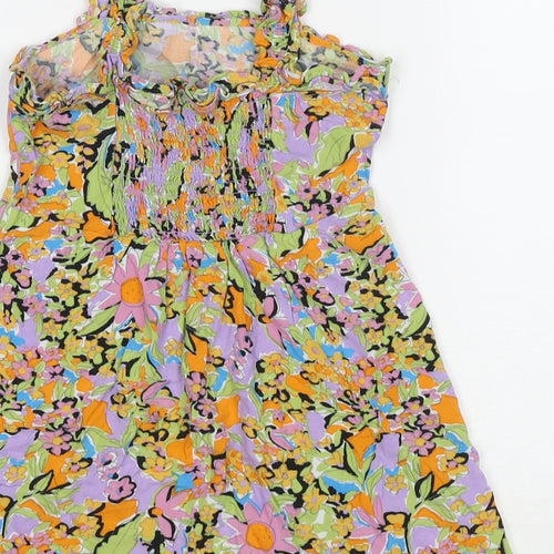 NEXT Girls Multicoloured Floral Viscose Tank Dress Size 6 Years Square Neck Pullover