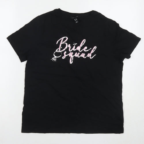 New Look Womens Black Cotton Basic T-Shirt Size 12 Round Neck - Bride Squad