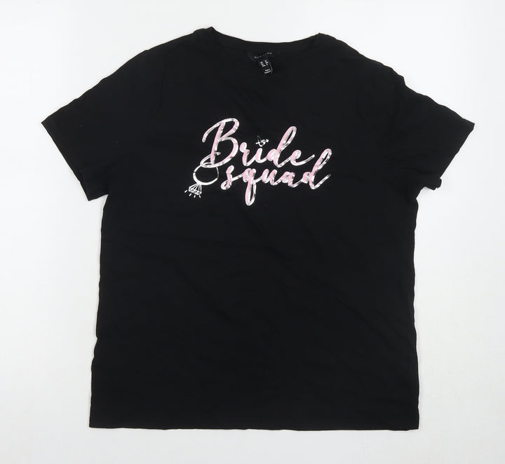 New Look Womens Black Cotton Basic T-Shirt Size 12 Round Neck - Bride Squad