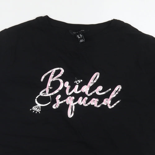 New Look Womens Black Cotton Basic T-Shirt Size 12 Round Neck - Bride Squad