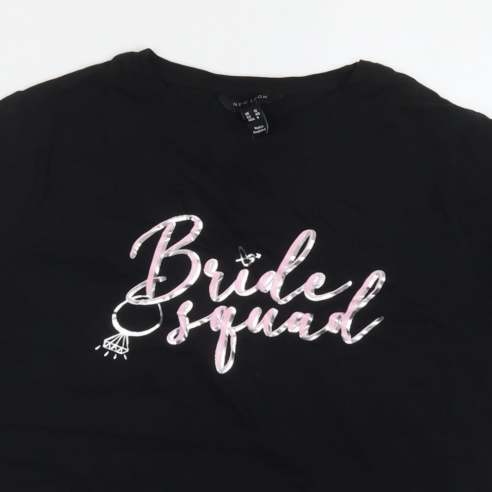 New Look Womens Black Cotton Basic T-Shirt Size 12 Round Neck - Bride Squad