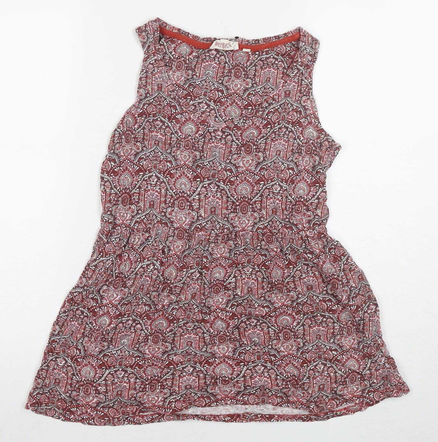 Fat Face Womens Red Geometric Cotton Tunic Tank Size 8 Round Neck