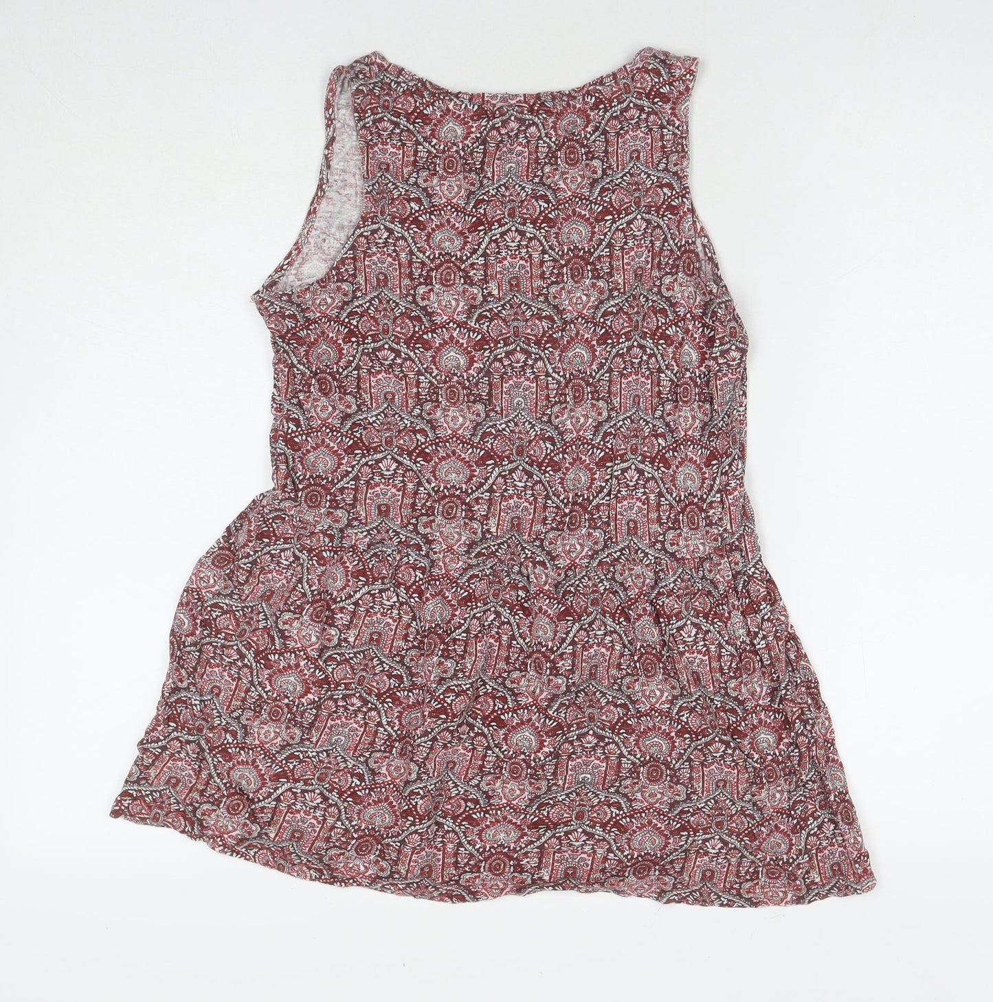 Fat Face Womens Red Geometric Cotton Tunic Tank Size 8 Round Neck