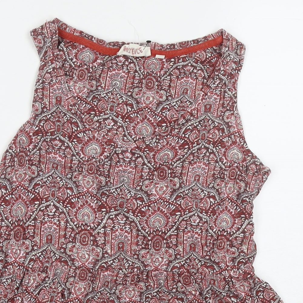 Fat Face Womens Red Geometric Cotton Tunic Tank Size 8 Round Neck