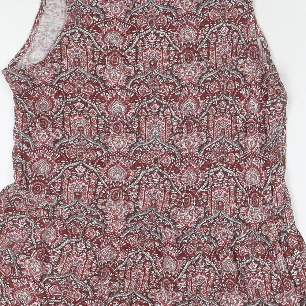Fat Face Womens Red Geometric Cotton Tunic Tank Size 8 Round Neck