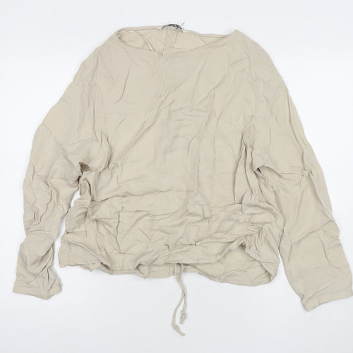 Zara Womens Beige Viscose Basic Blouse Size M Round Neck