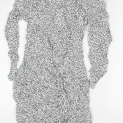 Zara Womens White Polka Dot Viscose A-Line Size S V-Neck Zip