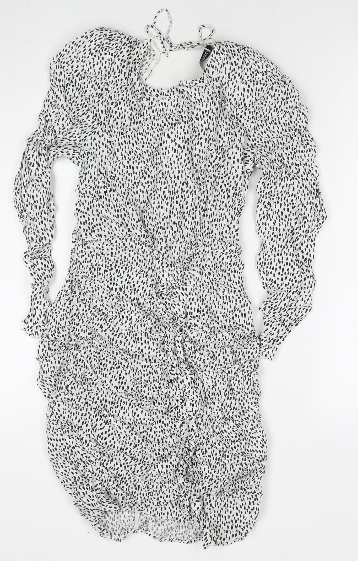 Zara Womens White Polka Dot Viscose A-Line Size S V-Neck Zip