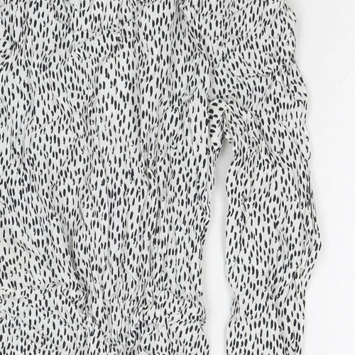 Zara Womens White Polka Dot Viscose A-Line Size S V-Neck Zip