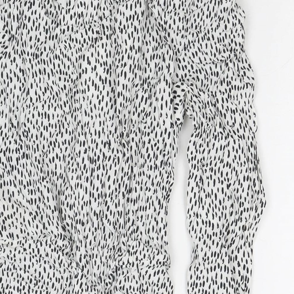 Zara Womens White Polka Dot Viscose A-Line Size S V-Neck Zip