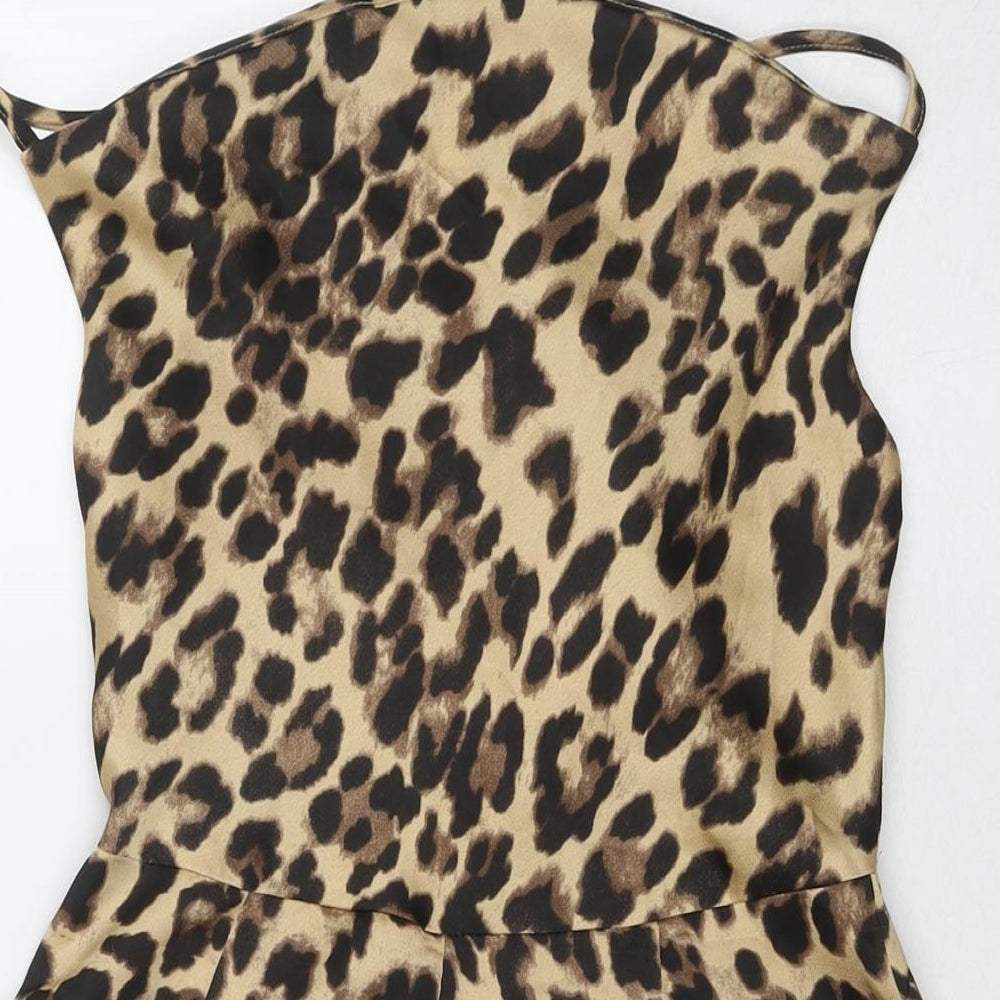 Nasty Gal Womens Beige Animal Print Polyester Playsuit One-Piece Size 8 L3 in Pullover