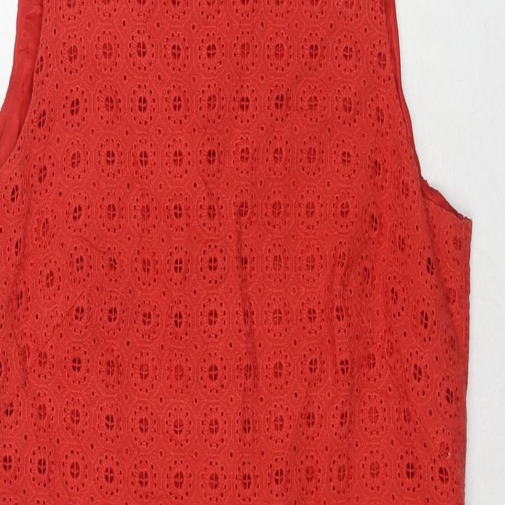 Zara Womens Red Cotton A-Line Size M Collared Zip