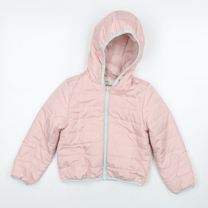 Marks and Spencer Girls Pink Puffer Jacket Jacket Size 6-7 Years Zip