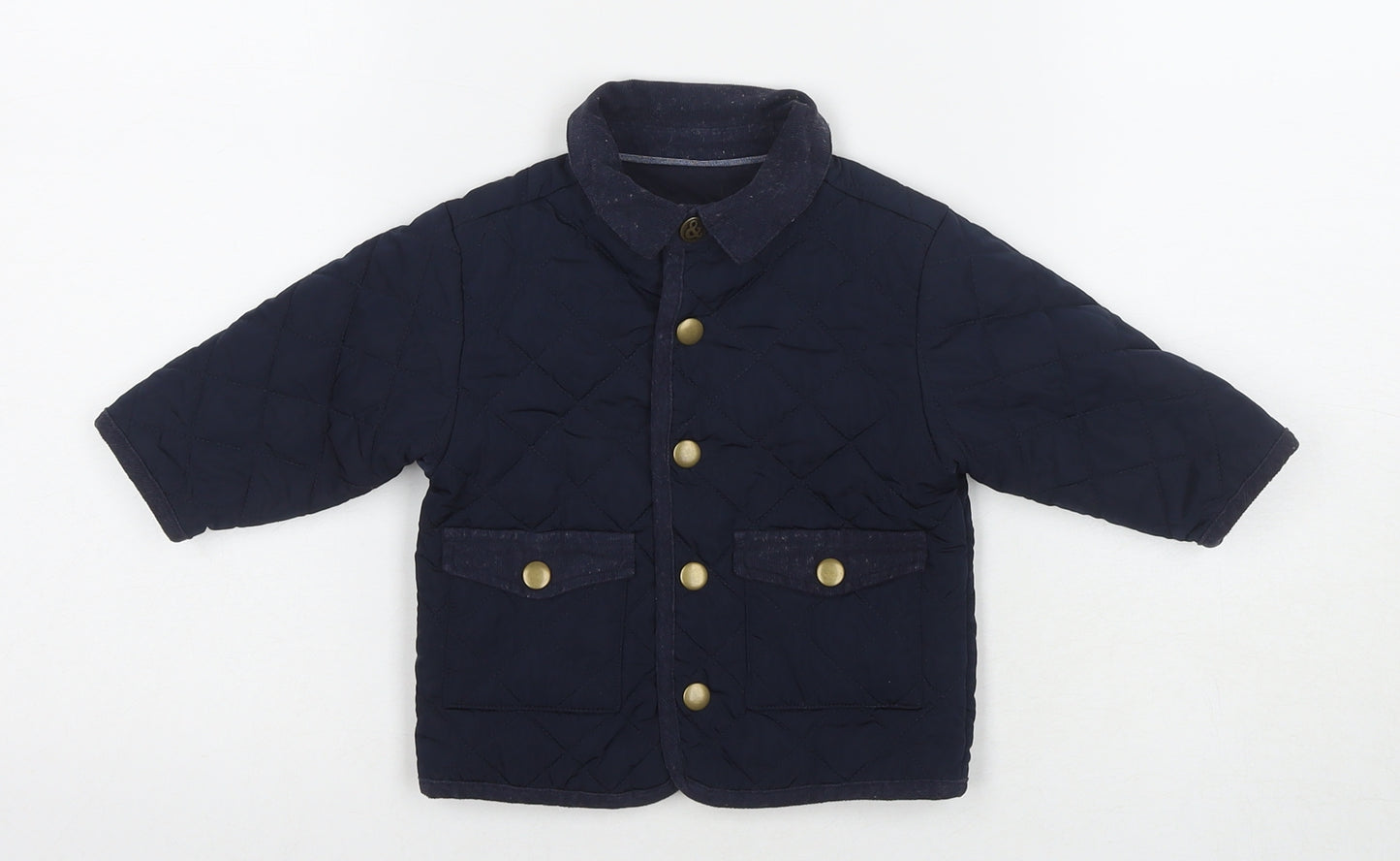 mamas & papas Boys Blue Quilted Jacket Size 6-9 Months Snap