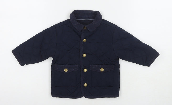 mamas & papas Boys Blue Quilted Jacket Size 6-9 Months Snap