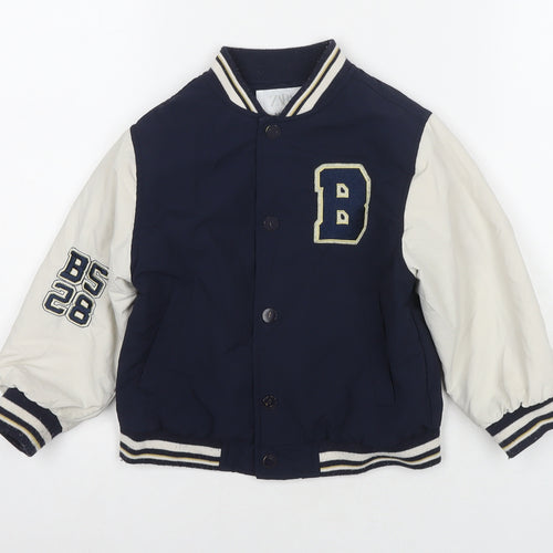 Zara Boys Blue Colourblock Varsity Jacket Jacket Size 3-4 Years Zip