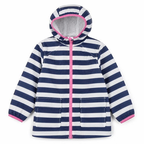 Marks and Spencer Girls Blue Striped Rain Coat Jacket Size 4-5 Years Zip