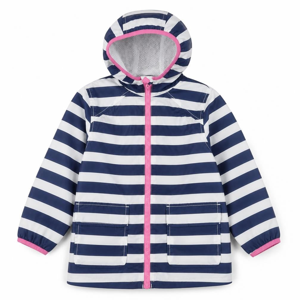 Marks and Spencer Girls Blue Striped Rain Coat Jacket Size 4-5 Years Zip