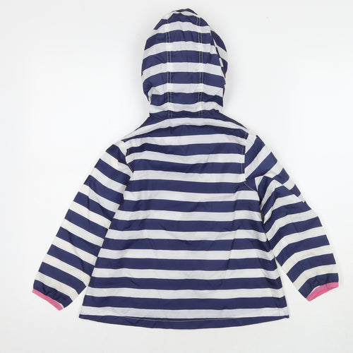 Marks and Spencer Girls Blue Striped Rain Coat Jacket Size 4-5 Years Zip