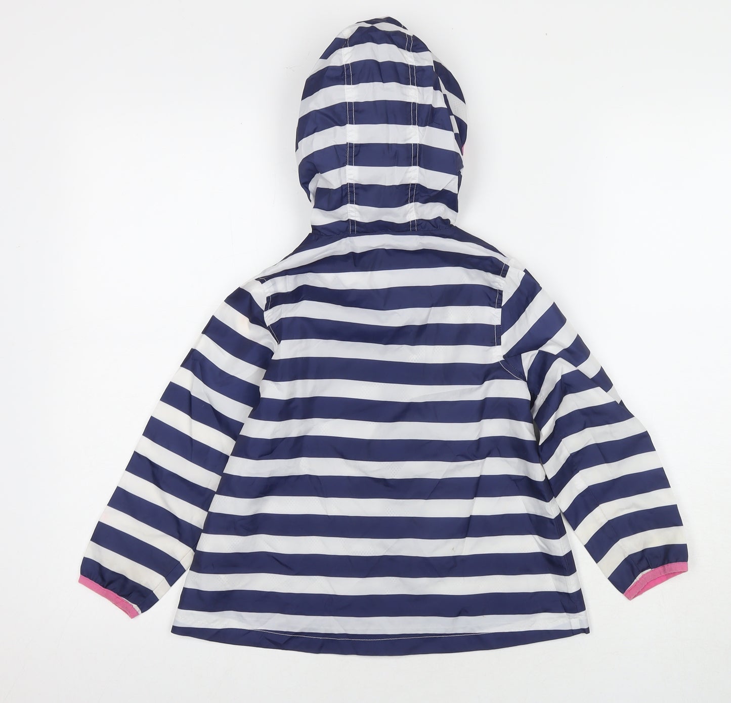 Marks and Spencer Girls Blue Striped Rain Coat Jacket Size 4-5 Years Zip