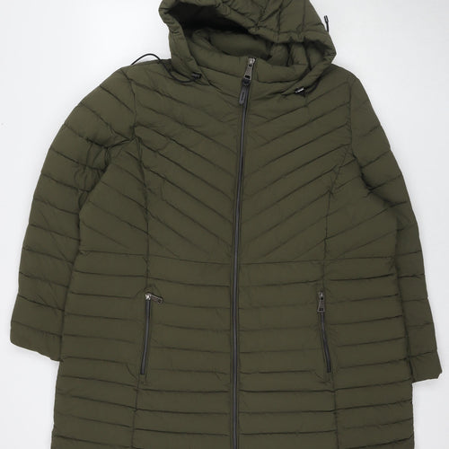 DKNY Womens Green Quilted Coat Size 2XL Zip