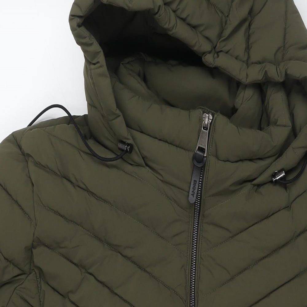 DKNY Womens Green Quilted Coat Size 2XL Zip
