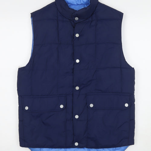 H&M Mens Blue Gilet Waistcoat Size S Snap
