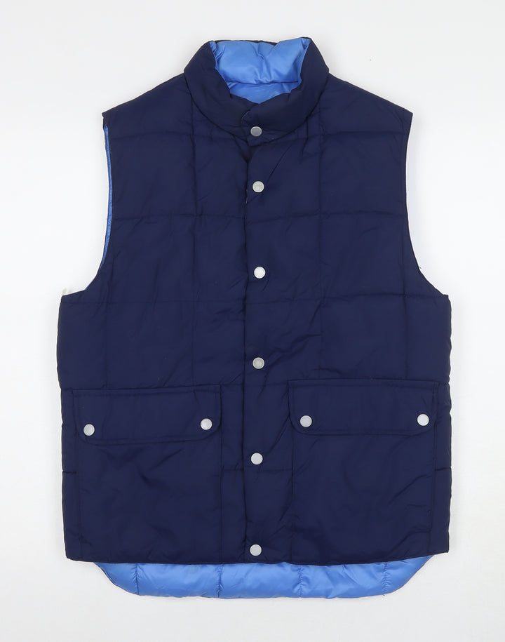 H&M Mens Blue Gilet Waistcoat Size S Snap