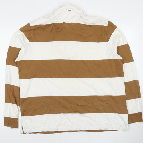 Marks and Spencer Mens Brown Striped Cotton Polo Size 2XL Collared Pullover