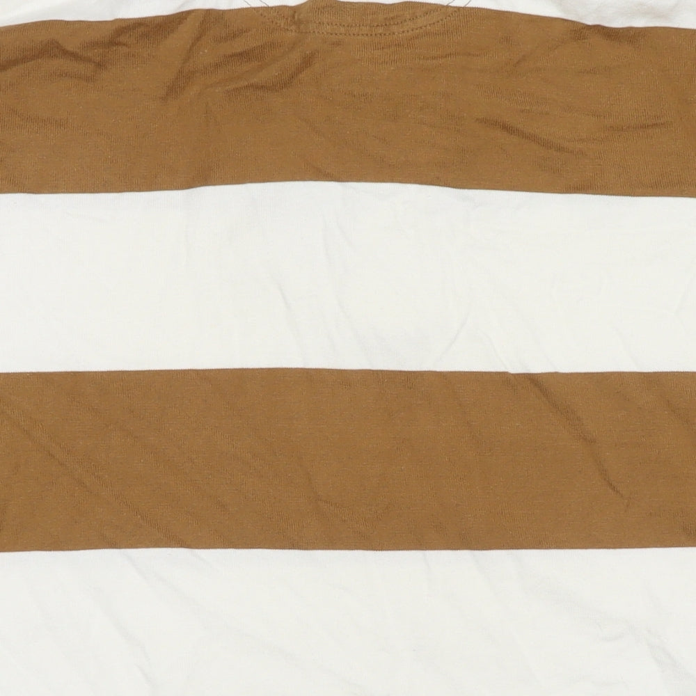 Marks and Spencer Mens Brown Striped Cotton Polo Size 2XL Collared Pullover