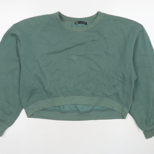 Zara Womens Green Cotton Pullover Sweatshirt Size M Pullover