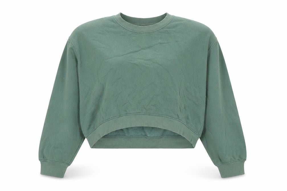 Front view of Zara women’s green cotton pullover sweatshirt, size M, pullover