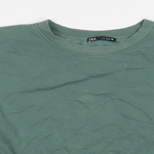 Zara Womens Green Cotton Pullover Sweatshirt Size M Pullover