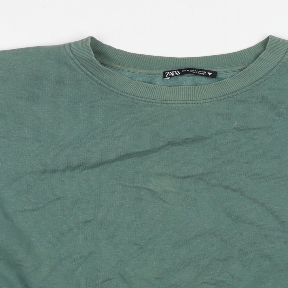 Zara Womens Green Cotton Pullover Sweatshirt Size M Pullover