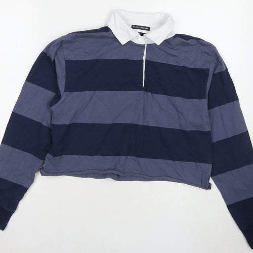 Brandy Melville Womens Blue Striped Cotton Cropped Polo Size M Collared - Label Size 170/84A