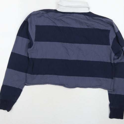 Brandy Melville Womens Blue Striped Cotton Cropped Polo Size M Collared - Label Size 170/84A