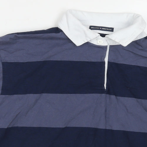 Brandy Melville Womens Blue Striped Cotton Cropped Polo Size M Collared - Label Size 170/84A