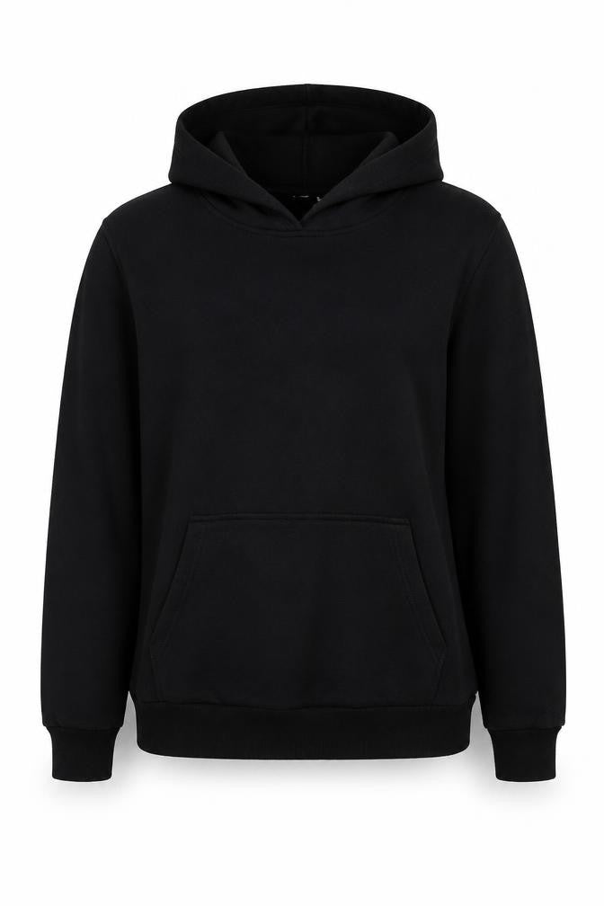Front view of ASOS women’s black cotton pullover sweatshirt, size UK 8, pullover