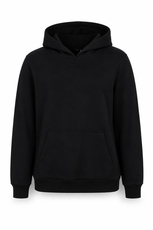 Front view of ASOS women’s black cotton pullover sweatshirt, size UK 8, pullover