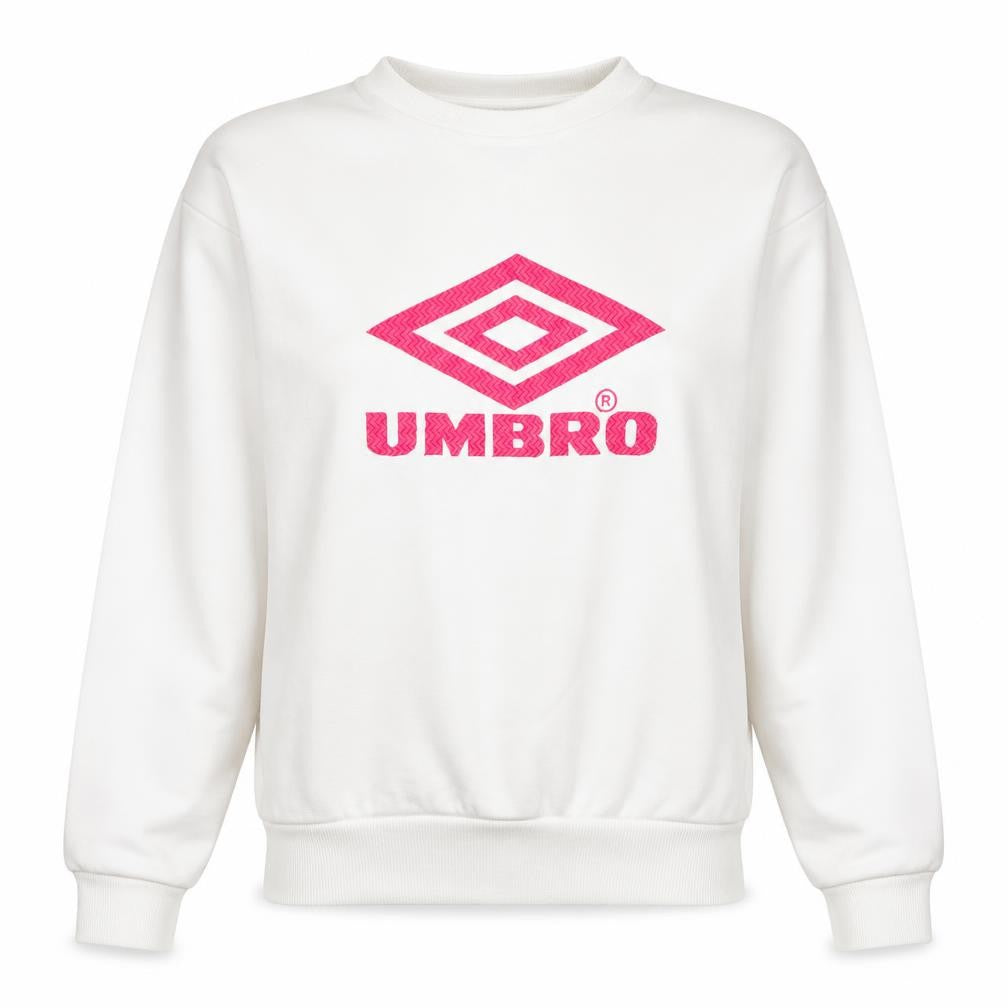 Front view of Umbro women’s white cotton pullover sweatshirt, size L, pullover - logo