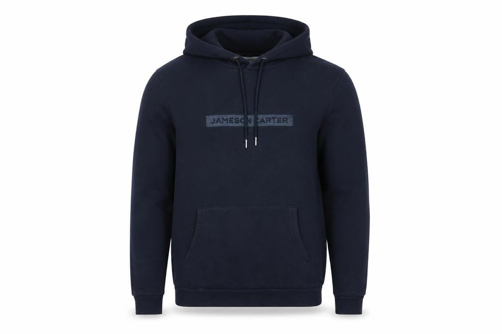Front view of Jameson Carter men’s blue cotton pullover hoodie, size M