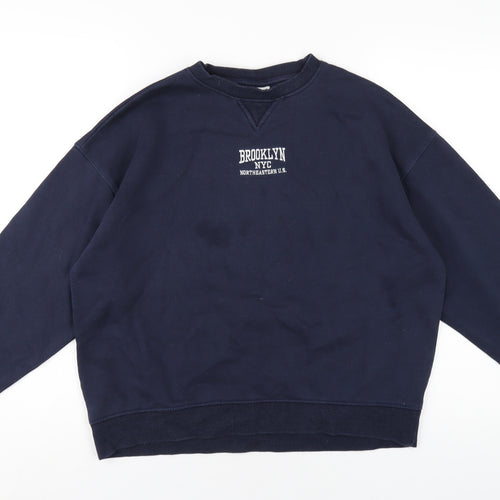 Pull&Bear Womens Blue Cotton Pullover Sweatshirt Size S Pullover