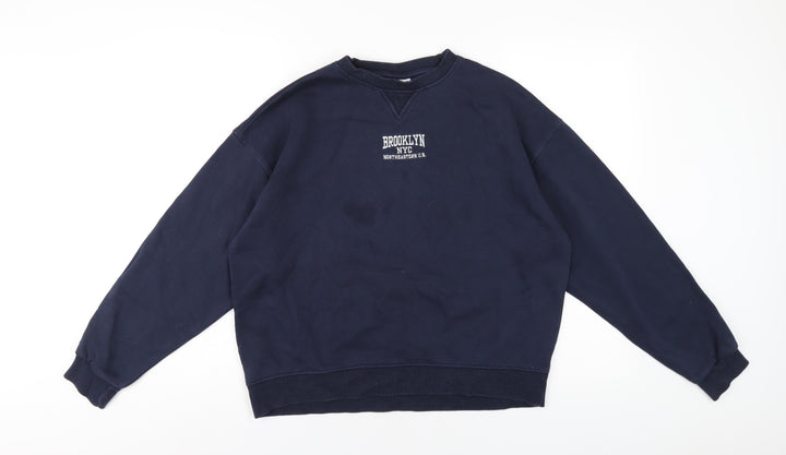 Pull&Bear Womens Blue Cotton Pullover Sweatshirt Size S Pullover