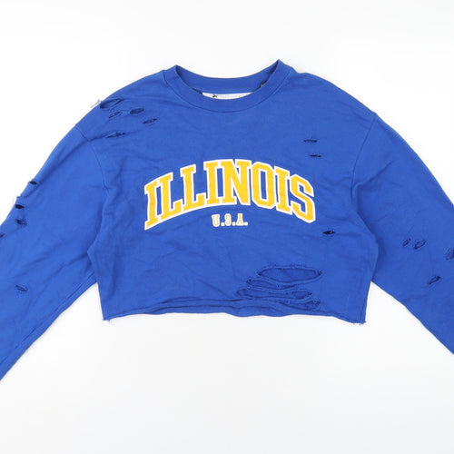 Topshop Womens Blue Cotton Pullover Sweatshirt Size 8 Pullover - Distressed
